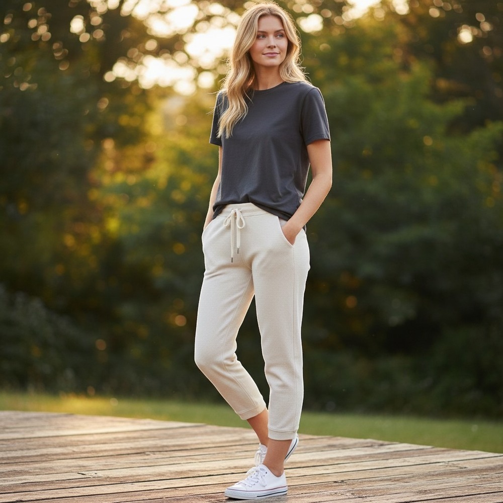 Lululemon Textured Waffle Jogger Pants Women 6 Cream Excellent Cropped Tapered